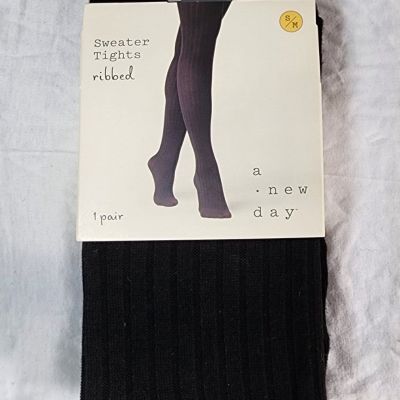 New A New Day Women's Black Sweater Ribbed Tights Full Toe Size S/M